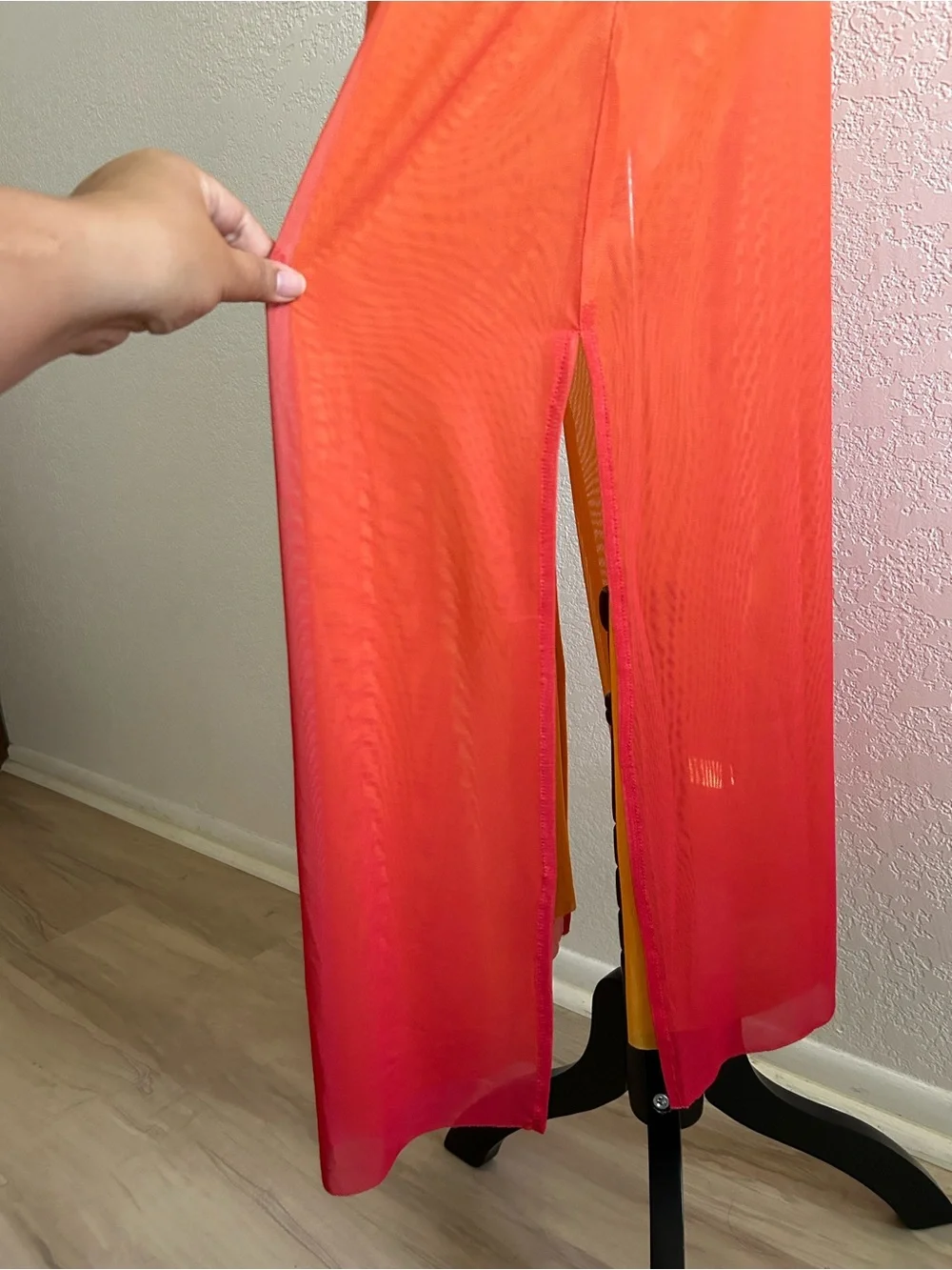 Caroline Constas Sunset Ombre Orange Gradient Mesh Sleeveless Coverup Maxi Dress